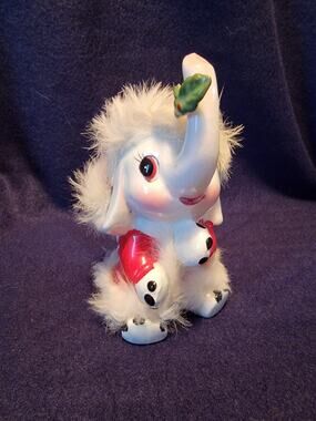 Vintage Japan Ceramic Christmas Elephant Figurine Santa Hat Fur Trim 5"